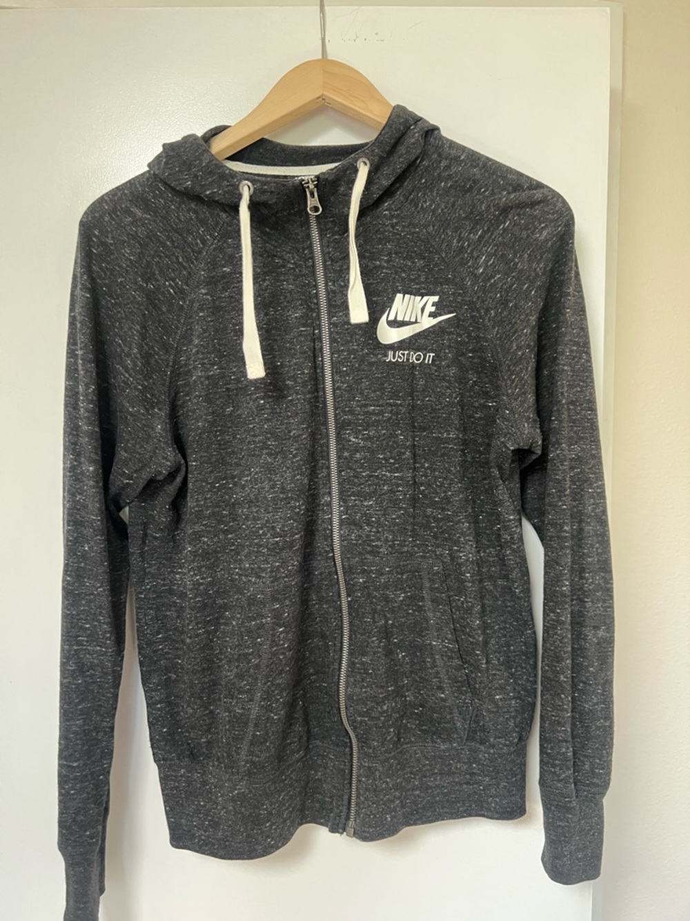 Nike Dark Gray Speckled Zip-Up Hoodie with White Swoosh